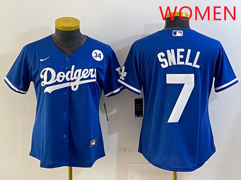 Women Los Angeles Dodgers #7 Snell Blue Game 2025 Nike MLB Jersey style 2